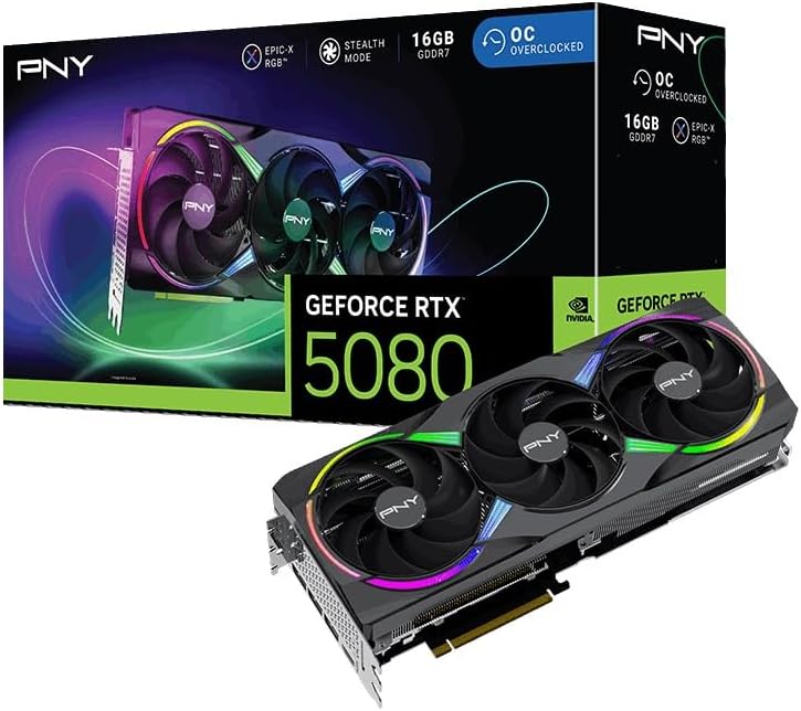PNY GeForce RTX 5080 ARGB Overclocked Triple Fan 16GB GDDR7 Reflex 2 RTX AI DLSS4